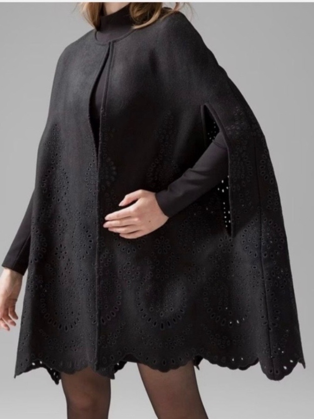 White House Black Market Black Wool Blend Capelet
